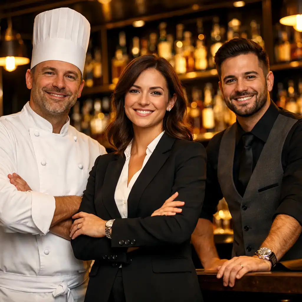 Tým Dobroty Nastole v prostředí restaurace